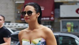 Demi Lovato in colorful floral jumpsuit