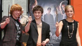 Rupert Grint, actor Daniel Radcliffe and actress Emma Watson attend the Harry Potter cast 'Hand, Foot and Wand-Print' ceremony held at Grauman's Chinese Theater July 9, 2007